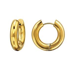 Gold Stainless Steel Huggie Hoop Earrings – Hypoallergenic Everyday Hoops 12mm
